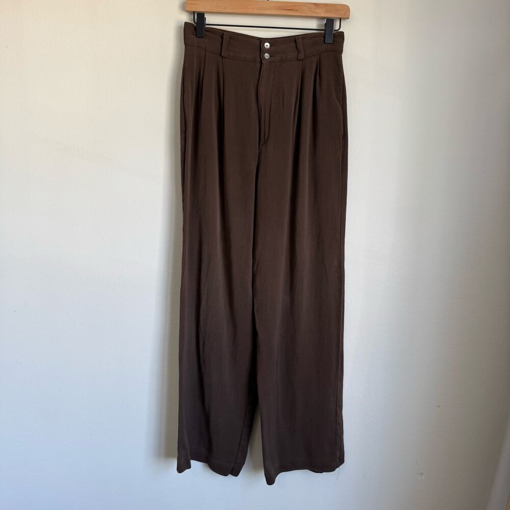 Gap Vintage Wool Blend Wide Leg Trousers Size 8 Brown Pleated High Waist
